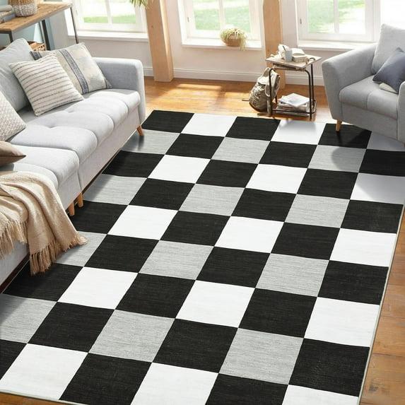 Corrigan Studio® Haylee Super Lightweight Plastic Straw Rug Checkered Black/White Outdoor Area Rug
