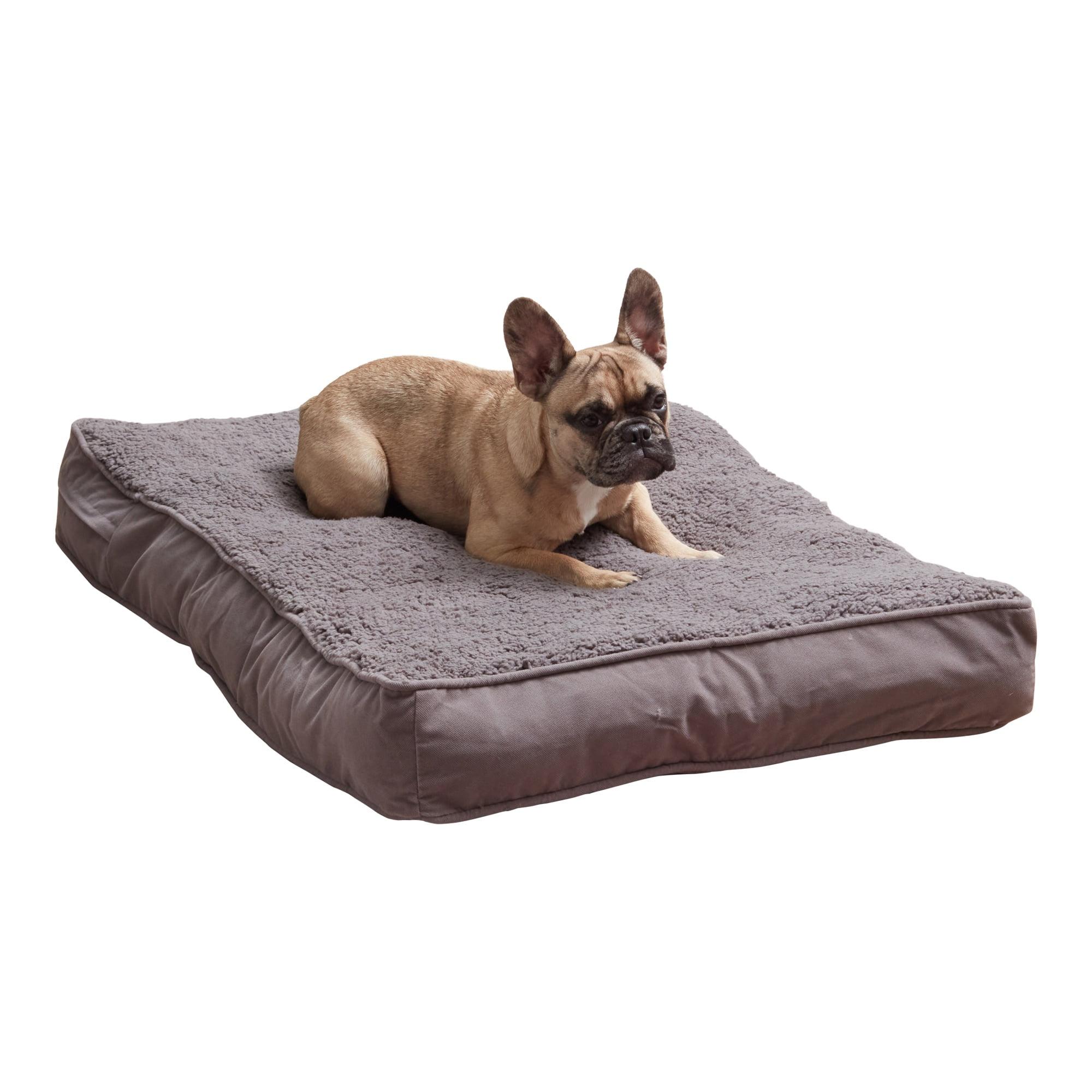 Small Gray Orthopedic Sherpa Dog Bed with Microfiber