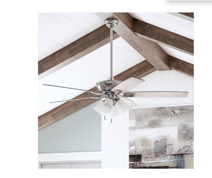Harbor Breeze Macon Bay 62-Inches Brushed Nickel with Driftwood/Toffee Blades Indoor Downrod mount Standard Ceiling Fan With Light ( 5 -Blade)