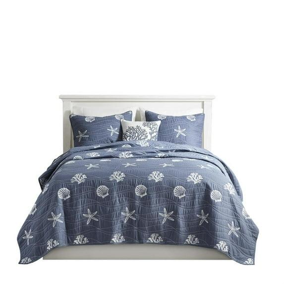 Harbor House Seaside 4 Piece Cotton Reversible Embroidered Quilt Set
