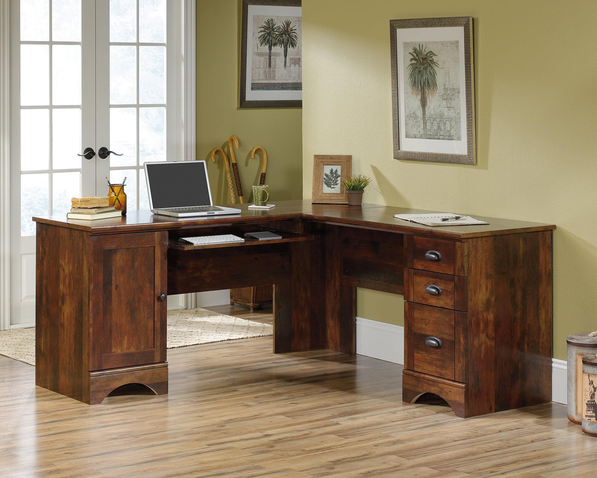 Curado Cherry L-Shaped Wood Corner Computer Desk with Drawers