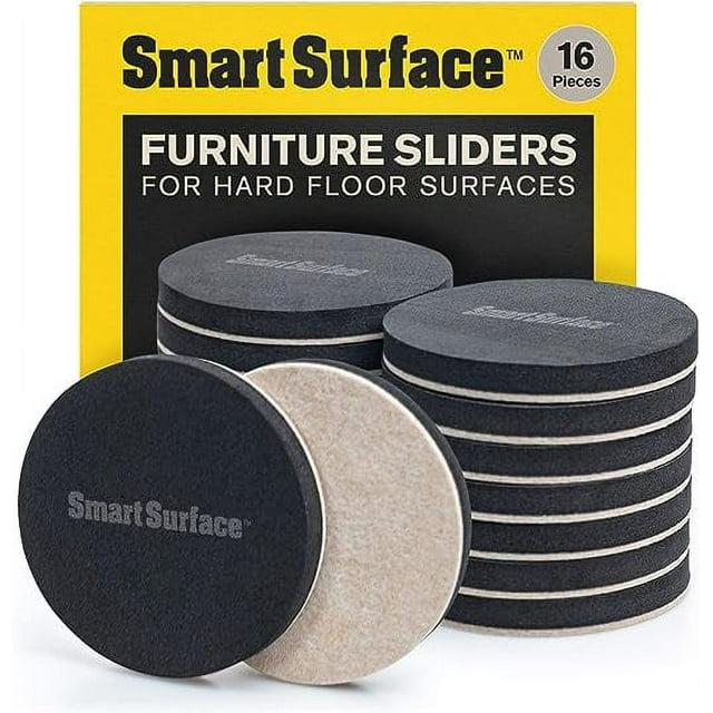 Hard Surface Reusable Furniture Felt Sliders 3-1/2” Round 16-Pack in Resealable Bag by Smart Surface