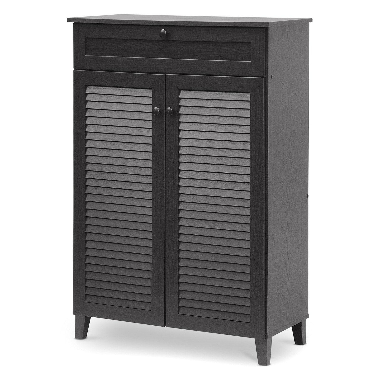 Baxton Studio Harding Shoe - Storage Cabinet - Espresso: Wood Composite, Holds 20 Pairs, Freestanding Design