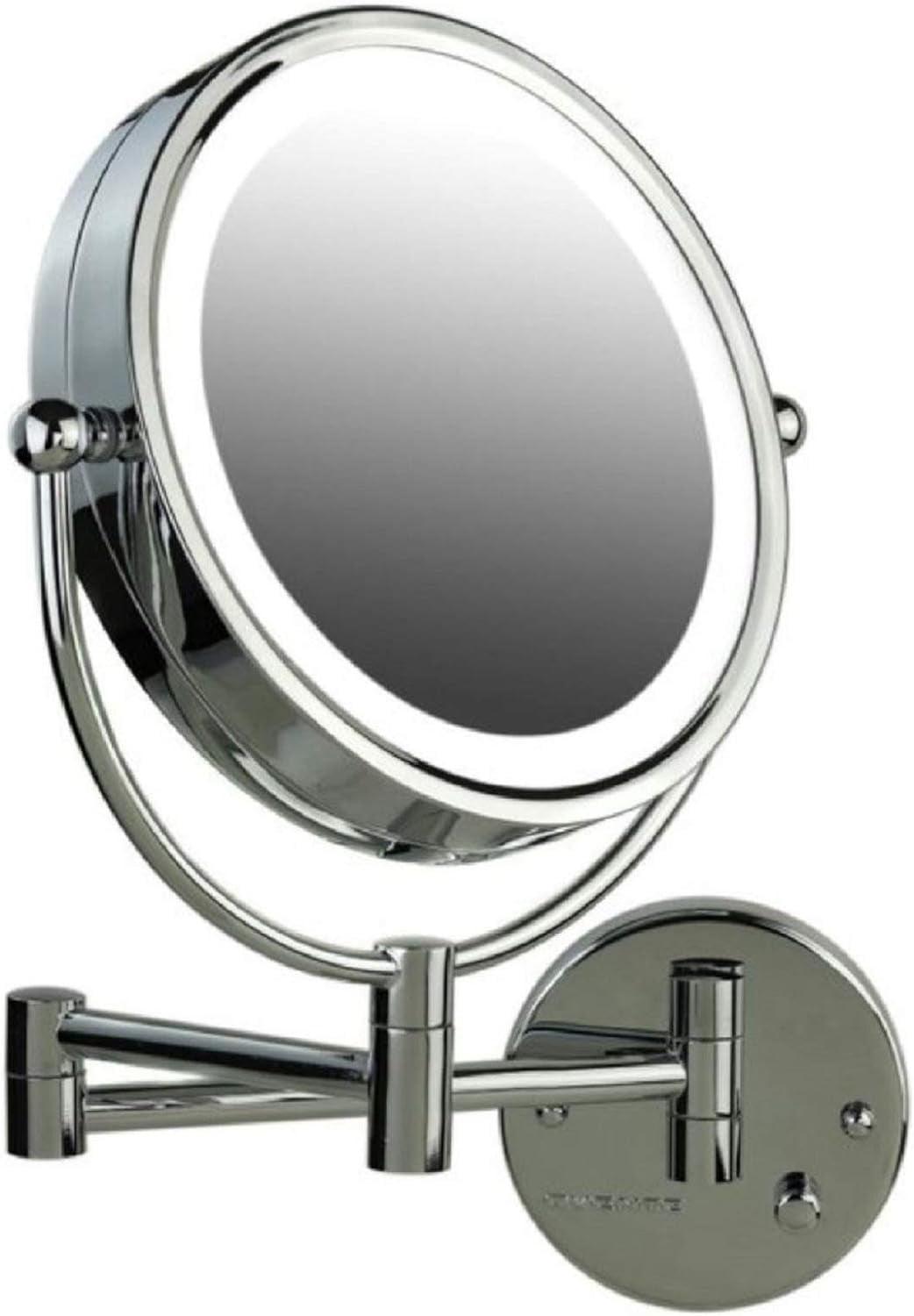 Elegant Polished Chrome LED Wall-Mounted Makeup Mirror 8.5" with Dual Magnification