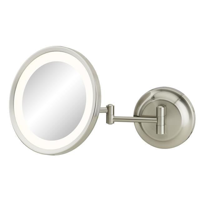 Polished Nickel LED Round Arm Wall Mirror with Magnification