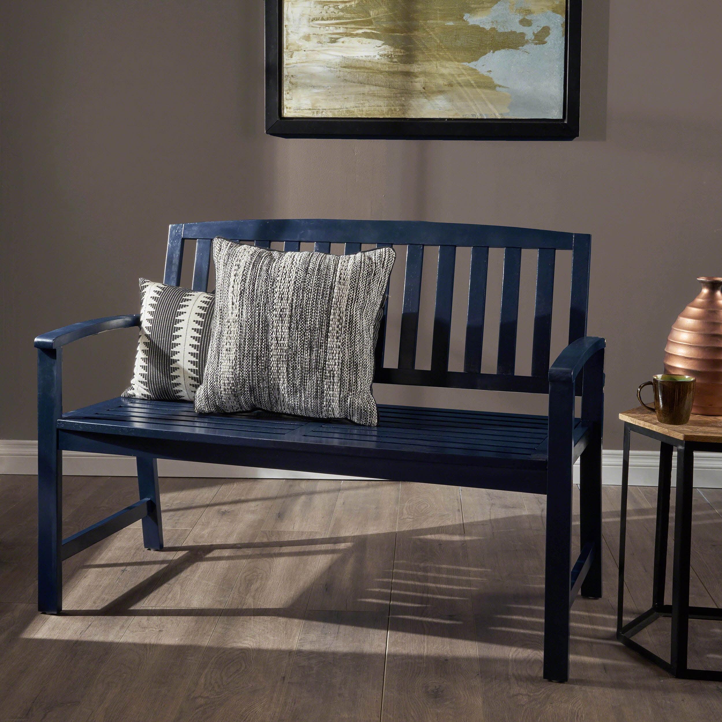 Navy Blue Acacia Wood Farmhouse Cottage Bench