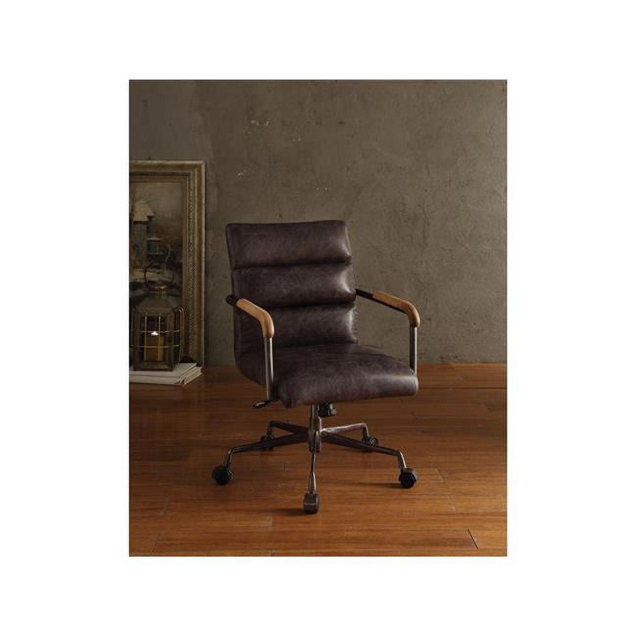 Antique Slate Executive Swivel Chair in Top Grain Leather and Wood