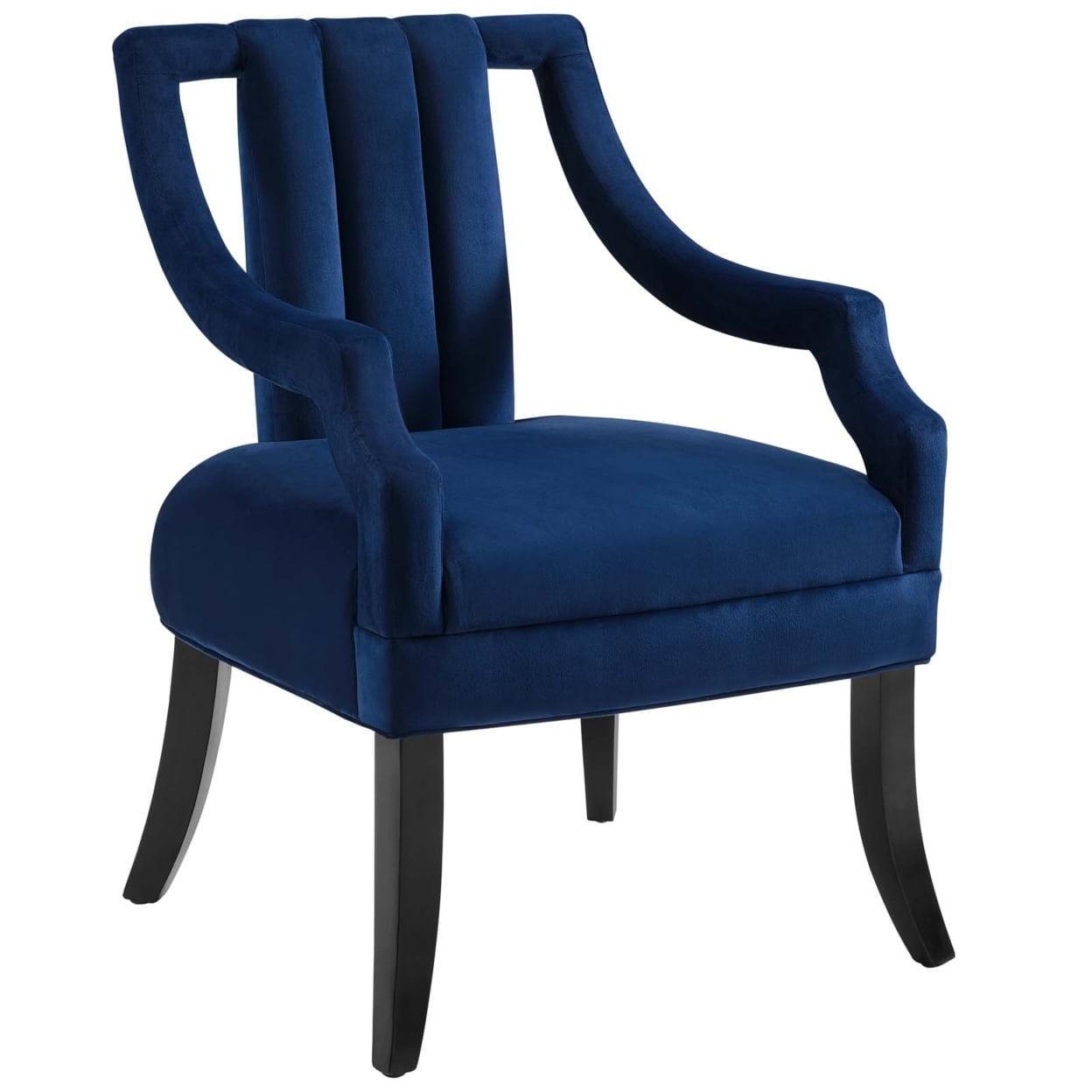 Navy Velvet Handcrafted Accent Chair with Birch Wood Legs