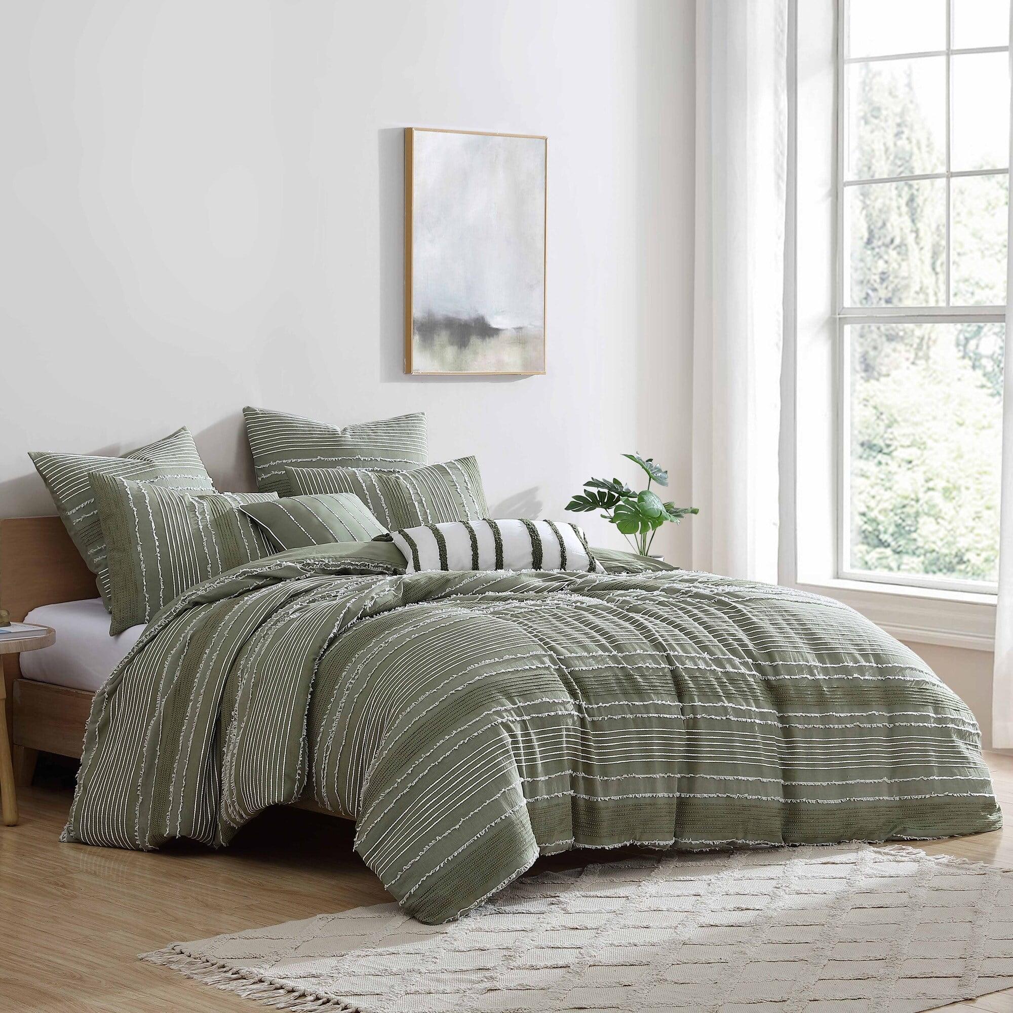 Harley Green Cotton Queen Comforter Set with Decorative Pillows