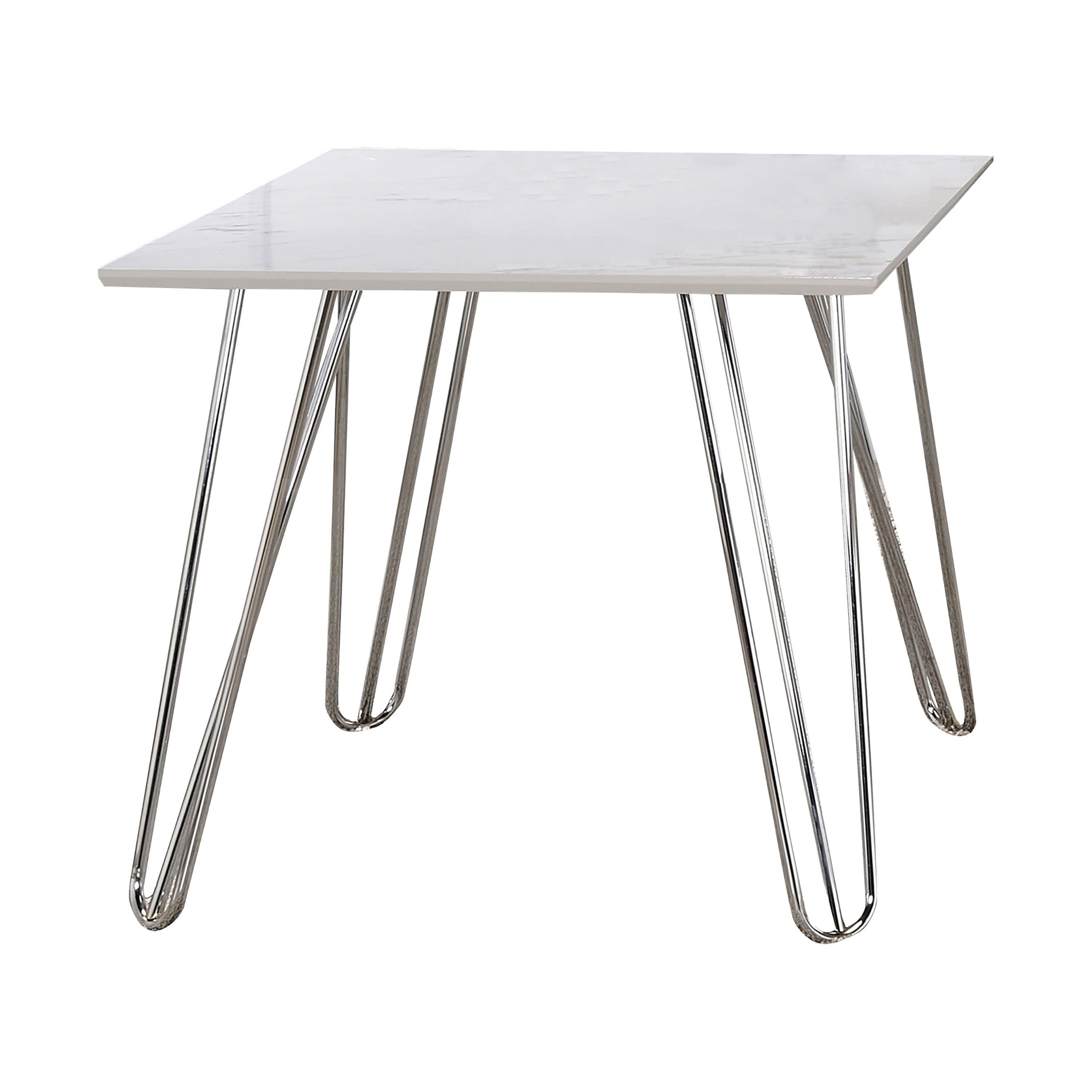 Glamourous White Faux Marble & Chrome Square End Table