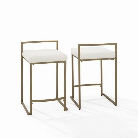 Set of 2 Harlowe Counter Height Barstools Creme - Crosley: Plush Velvet, Steel Frame, 24.25" Seat Height