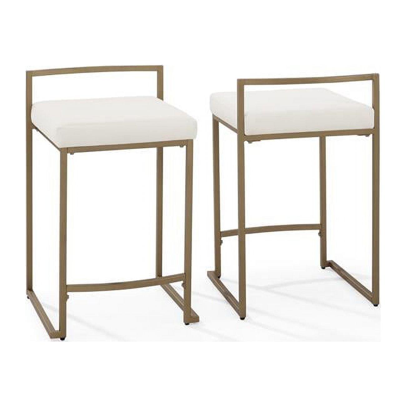 Elegant Creme Velvet and Gold Metal Counter Height Barstools, Set of 2