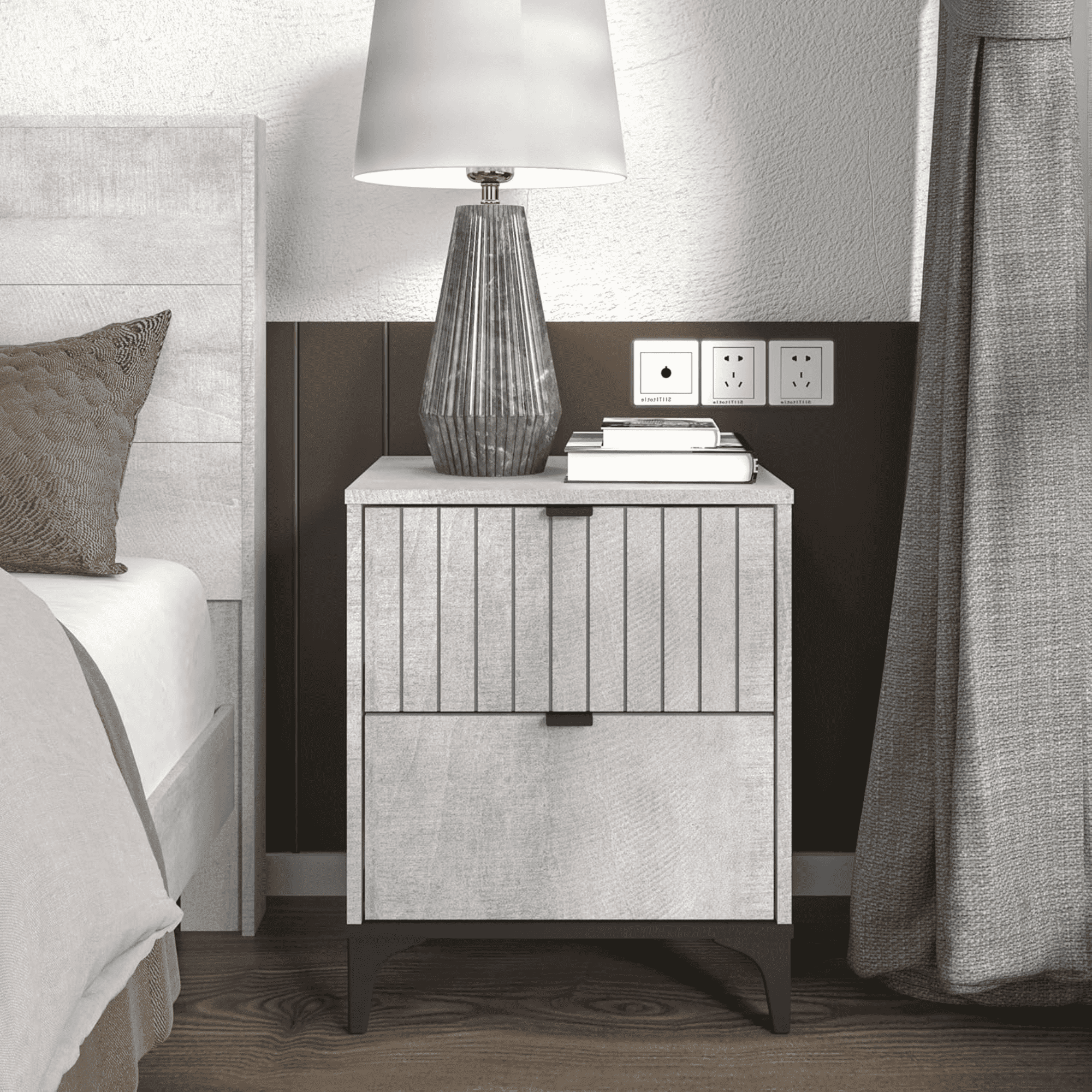 Galano Harlowin 2 Drawer Nightstand - Dusty Grey Oak