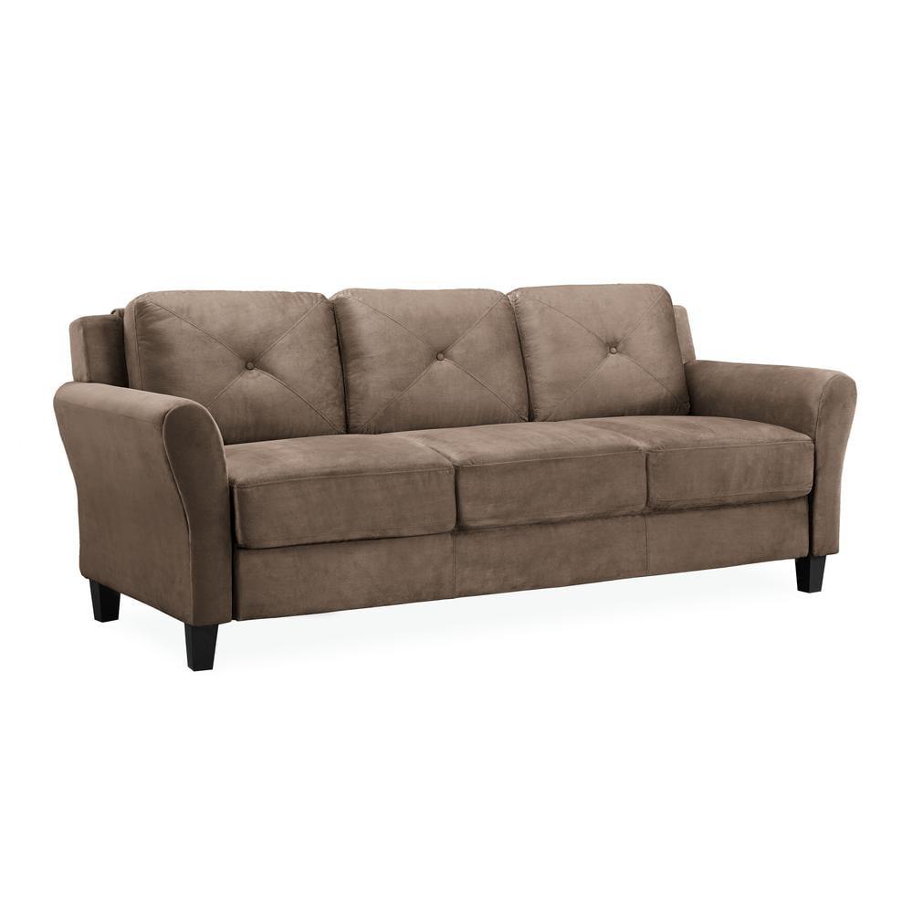 Harold Brown Tufted Microfiber Sofa with Rolled Arms