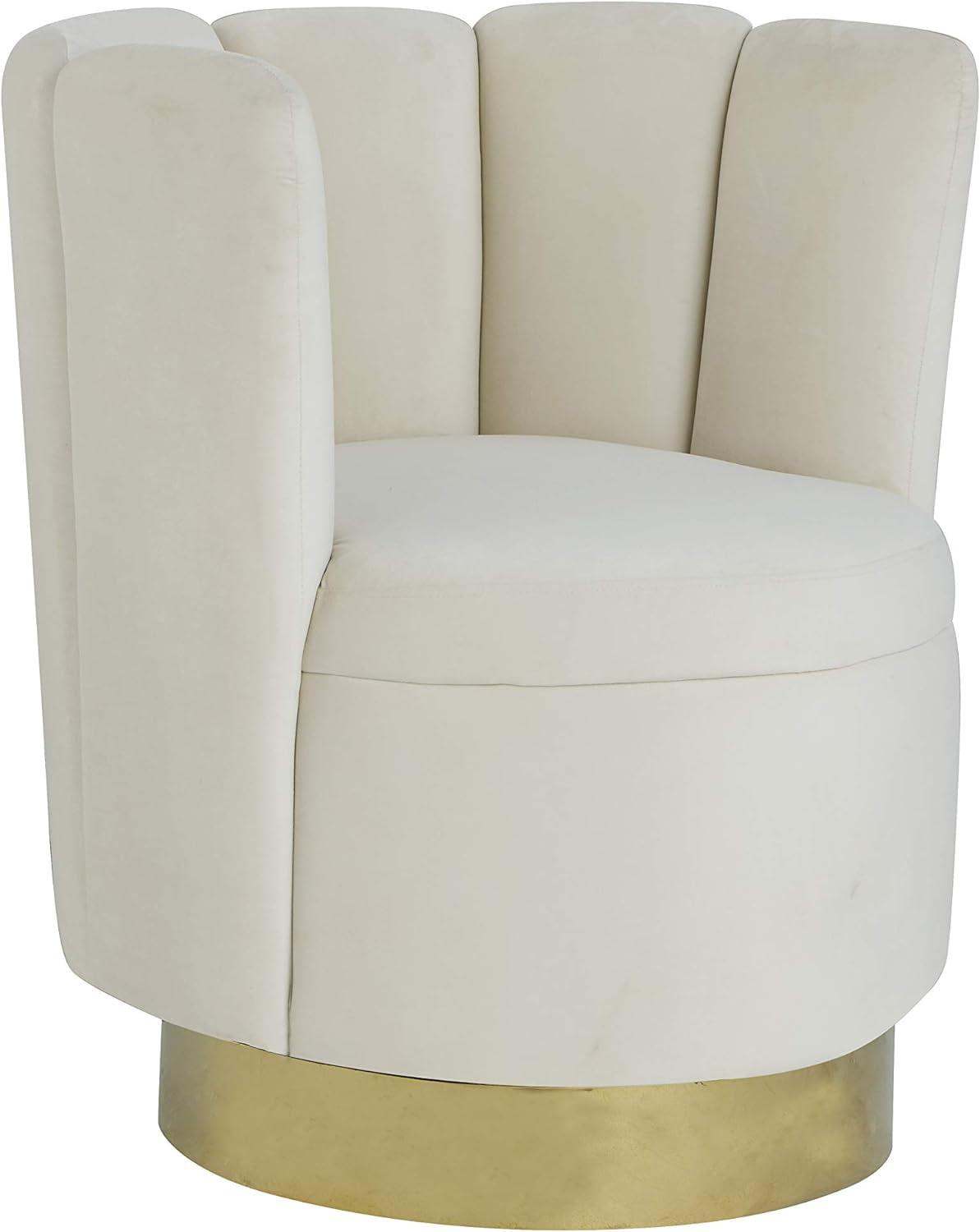 Elegant White Velvet Swivel Barrel Accent Chair with Wood Base