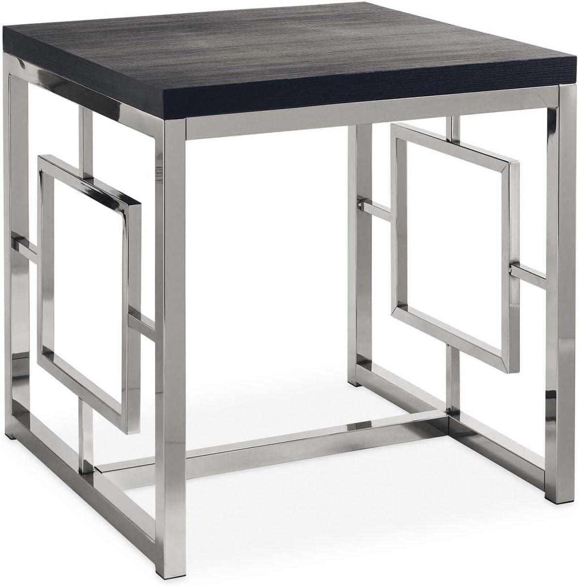 Harper Transitional Square End Table in Brown Chrome with Intricate Leg Design