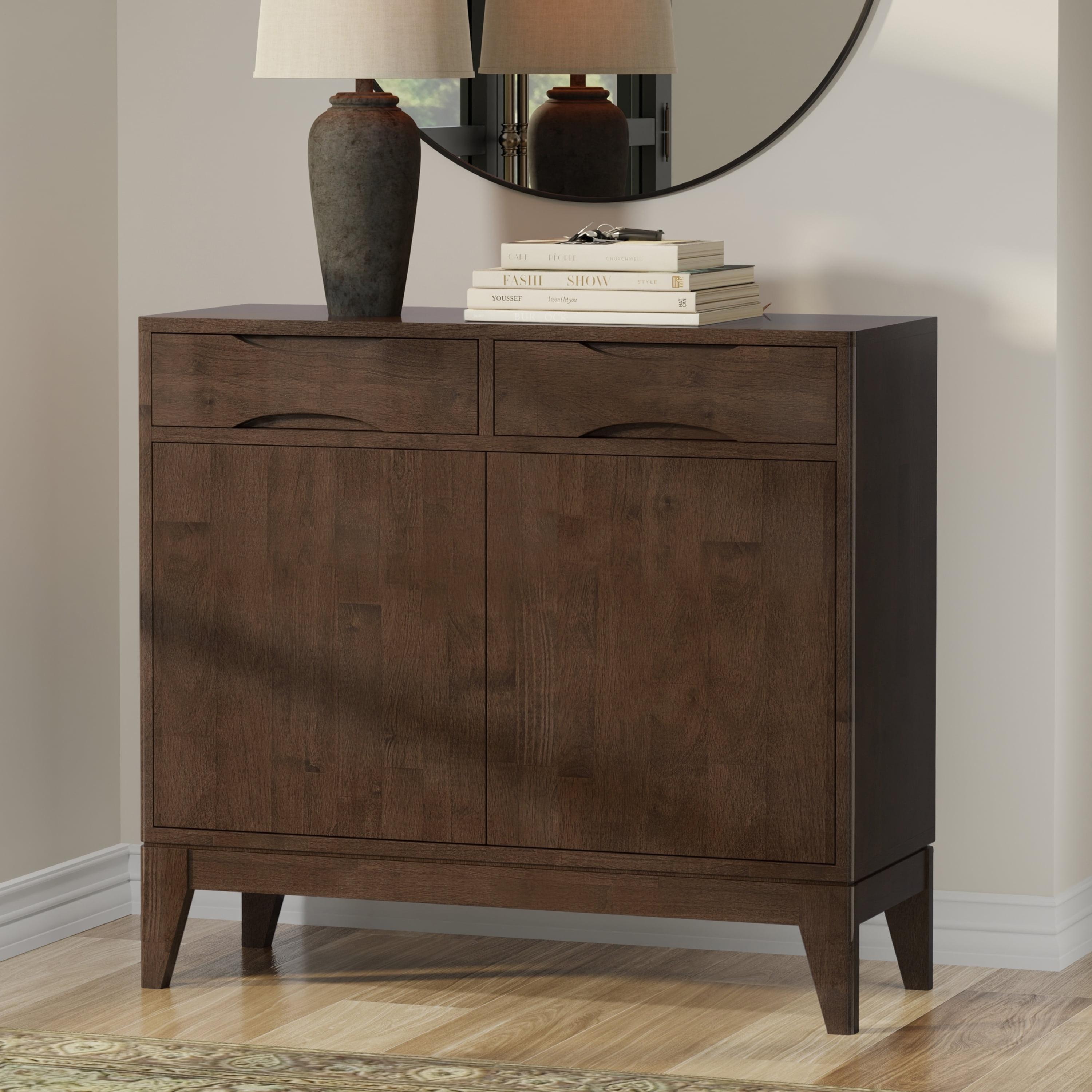 Simpli Home Harper 40"W Solid Wood 2-Shelf Mid-Century Modern Entryway Storage Cabinet with 2 Drawers