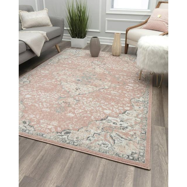 Hailey Pink Amaranth Bedroom Rug - Persian Inspired Rug for Living Room, Trendy Pink Floor Decor, Soft Area Rug, 5'x7'