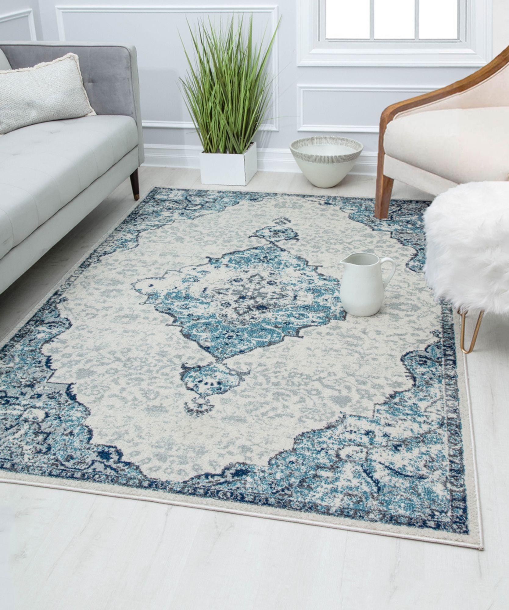 Rugs America Harper HY50G Bluebonnet Transitional Vintage Area Rug for Dining Room Rug Neutral Rug Living Room Rug Kitchen, 2'6"x4'