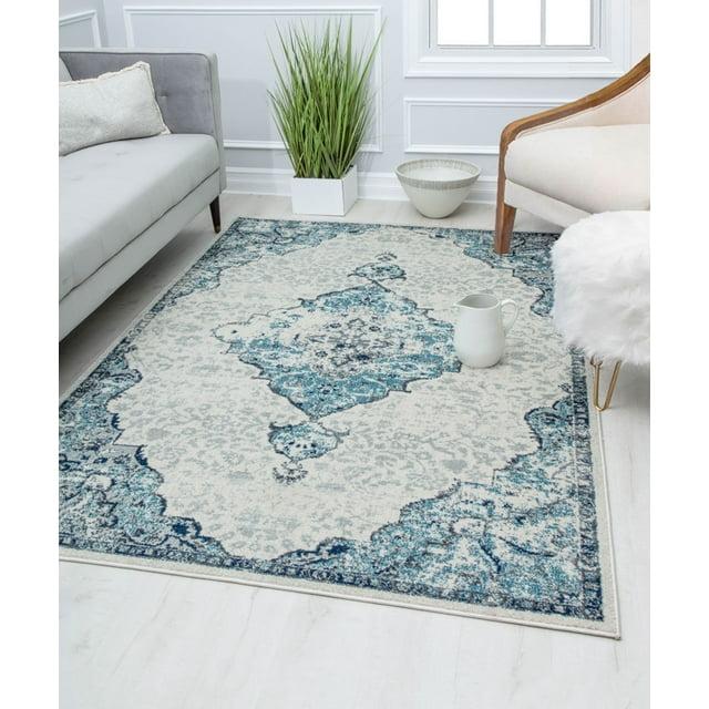 Rugs America Harper HY50G Bluebonnet Transitional Vintage Area Rug for Dining Room Rug Neutral Rug Living Room Rug Kitchen, 2'6"x4'