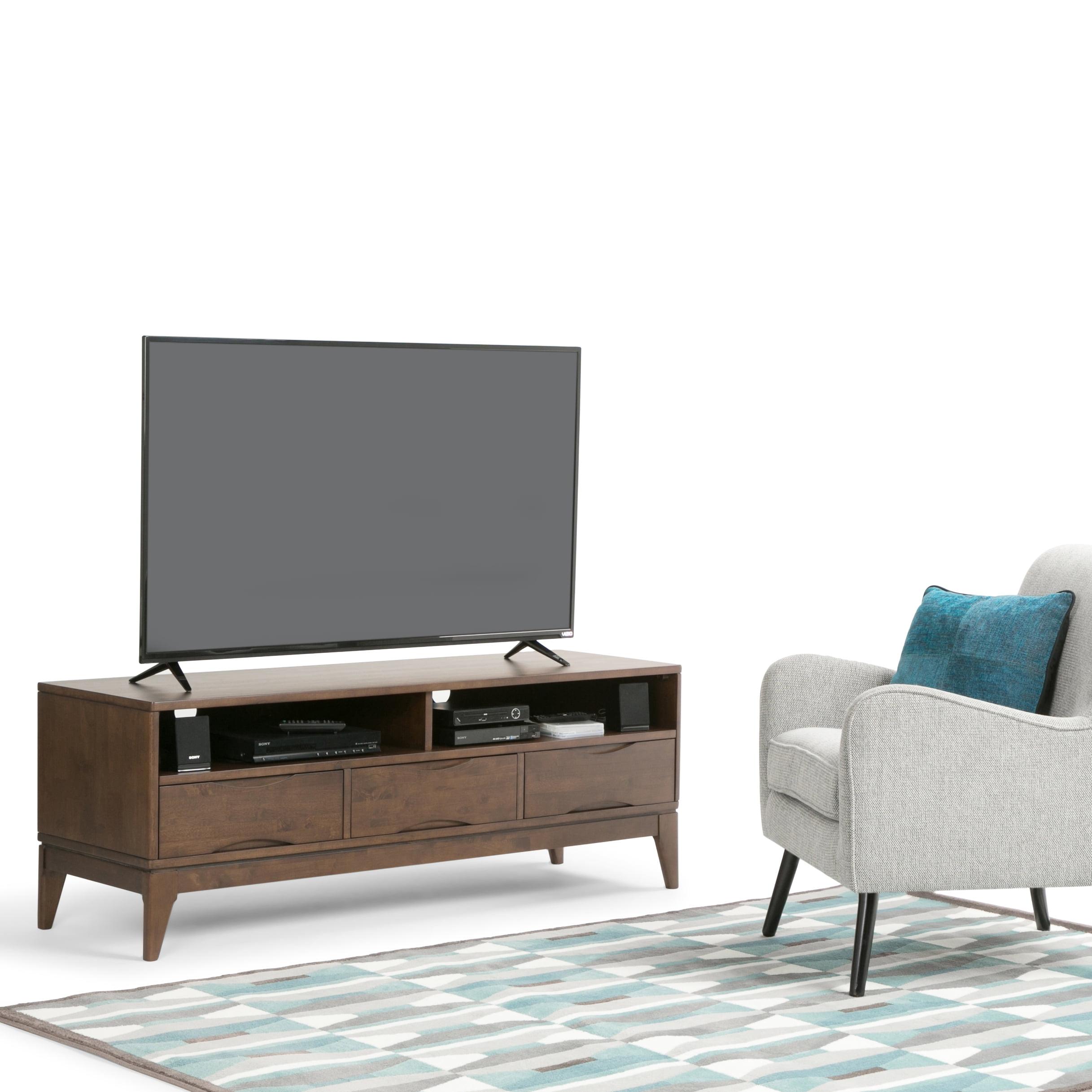 Harper 60" Walnut Brown Rubberwood TV Stand with Cabinet and Drawers