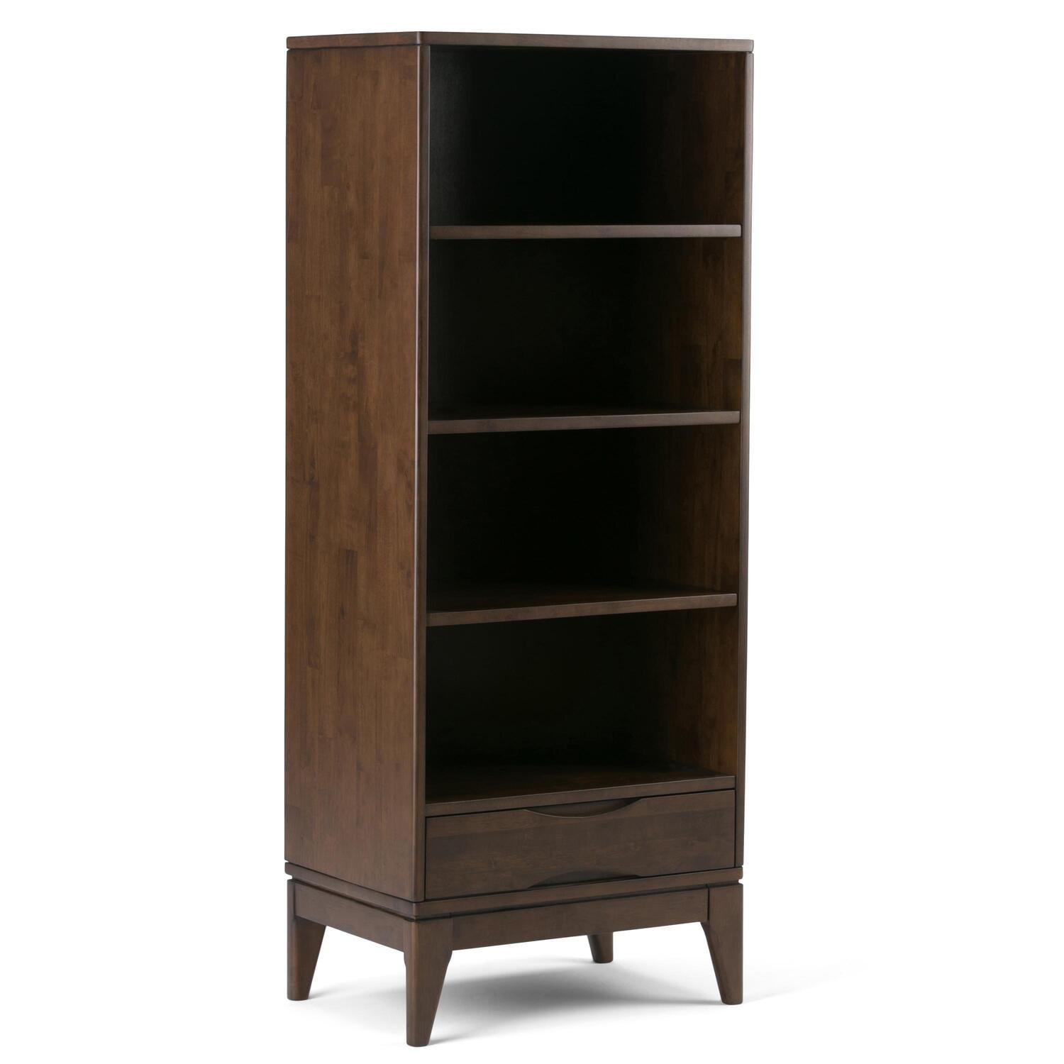 Harper Solid Hardwood Mid-Century Bookcase in Walnut Brown