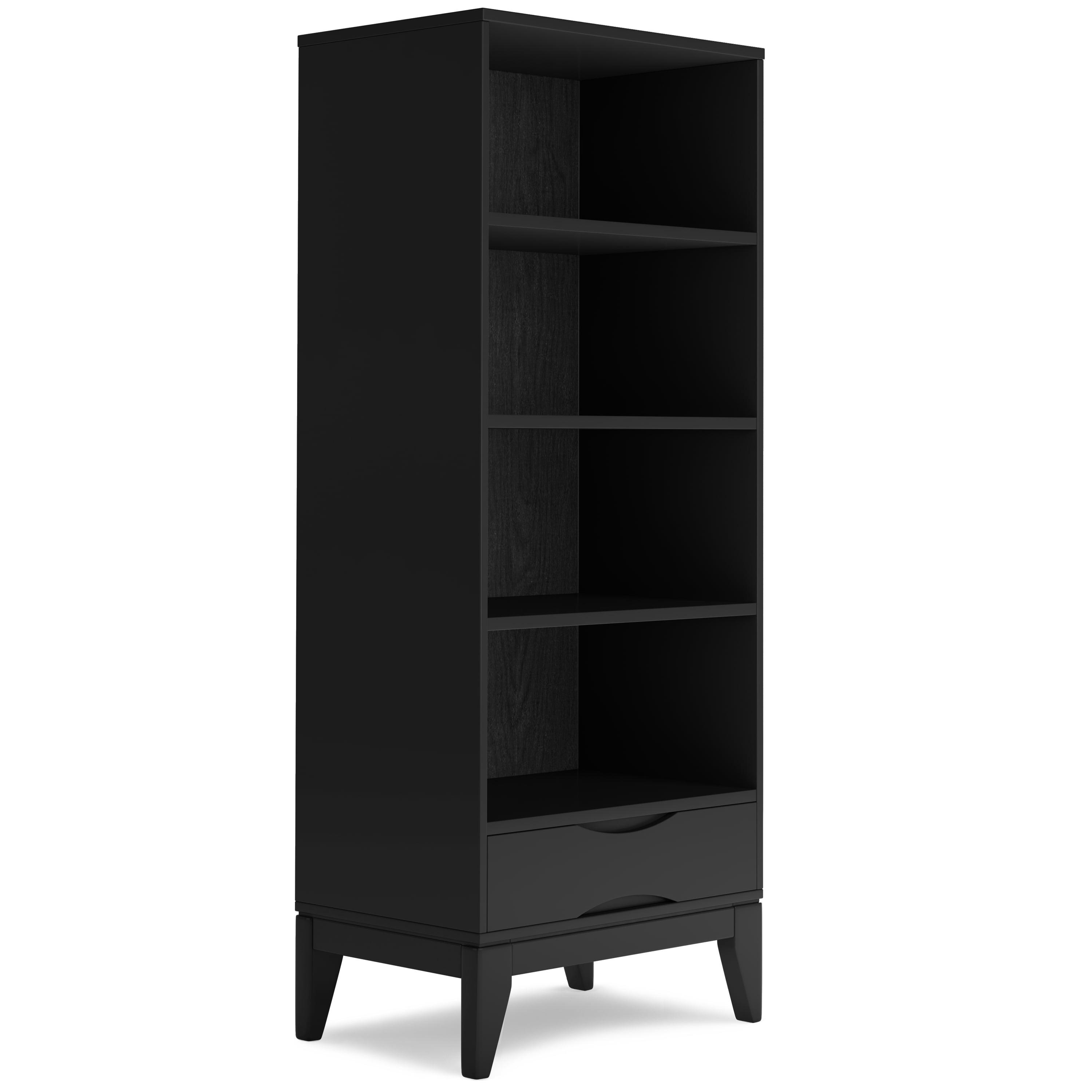 Simpli Home Harper 24"W Solid Hardwood 4 Shelf Mid-Century Modern Bookcase with Drawer and Adjustable Shelves