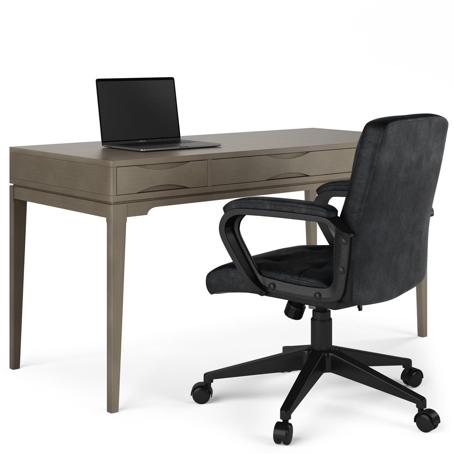 Simpli Home Harper Solid Wood Desk, Contemporary Style with Keyboard Tray and Storage