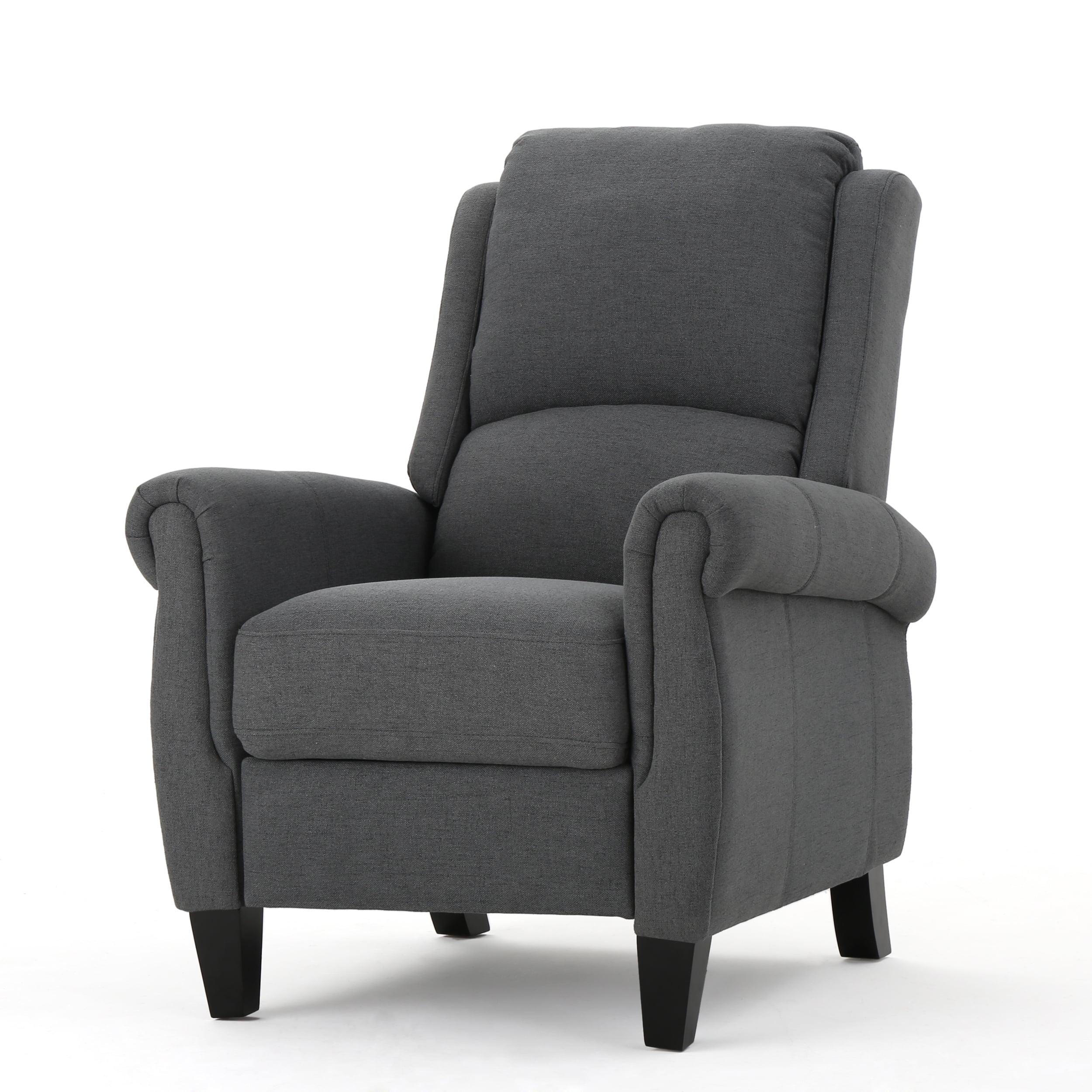 Harrah Charcoal Fabric Recliner with Birch Wood Legs