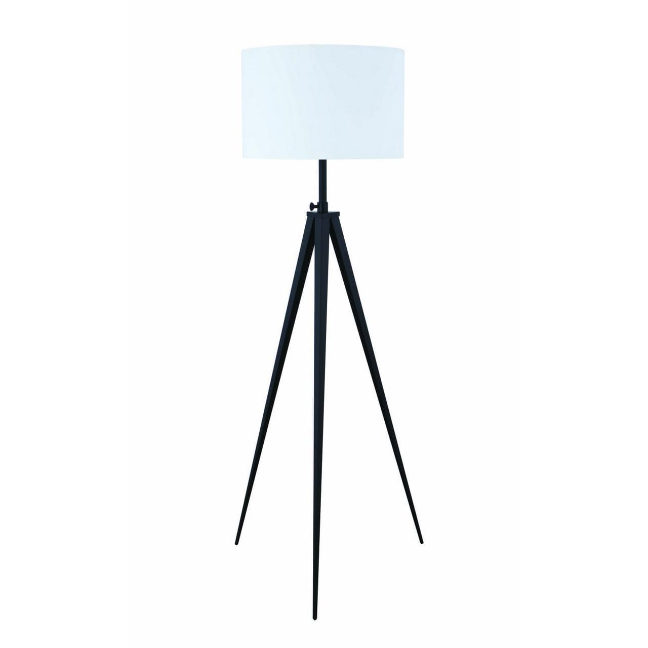Adjustable Black Tripod Floor Lamp with White Fabric Shade
