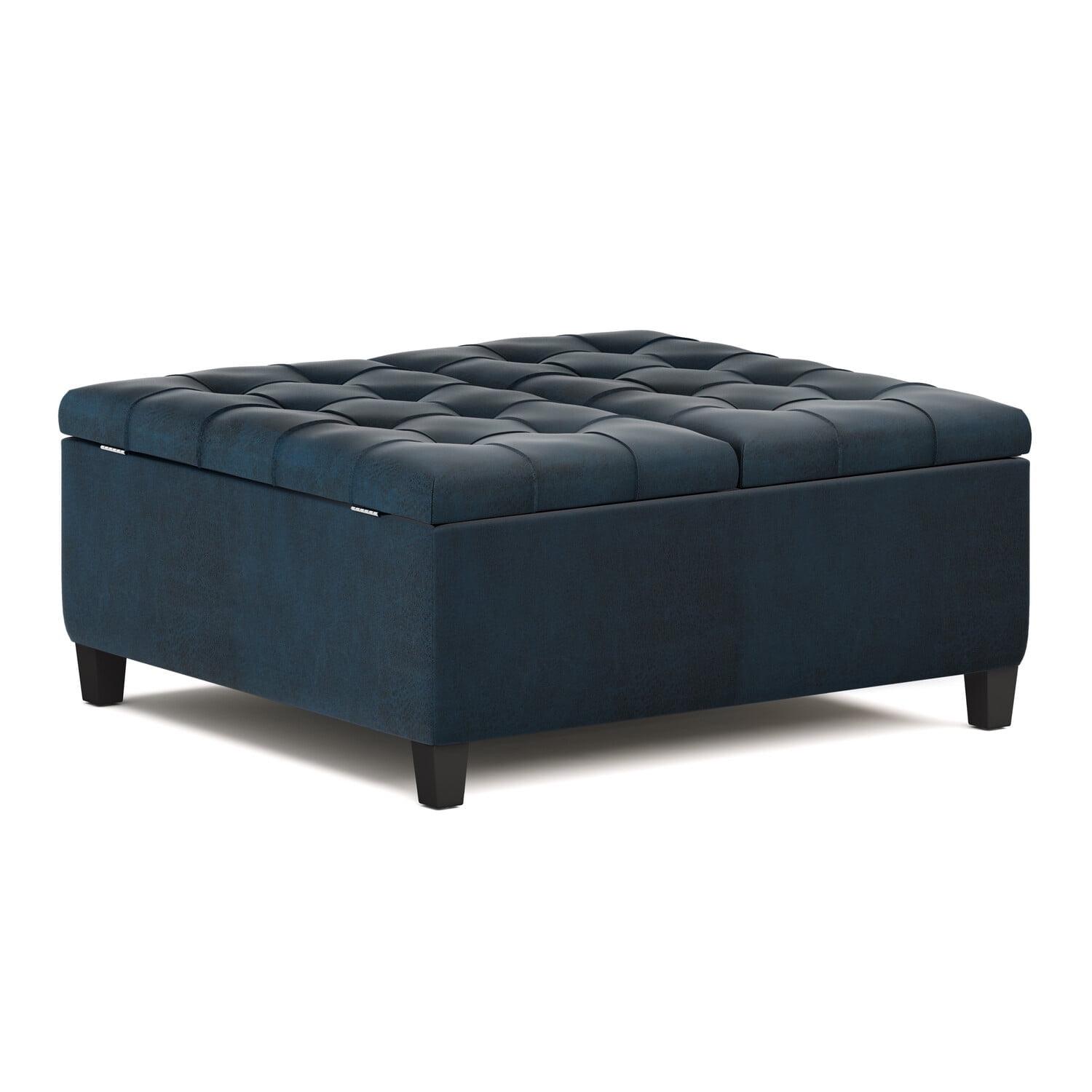 Harrison Coffee Table Storage Lift Top Tufted Storage Ottoman Vegan Faux Leather, Assembled