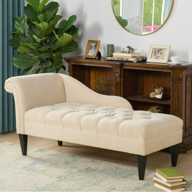 Harrison Tufted Roll Arm Chaise Lounge Beige