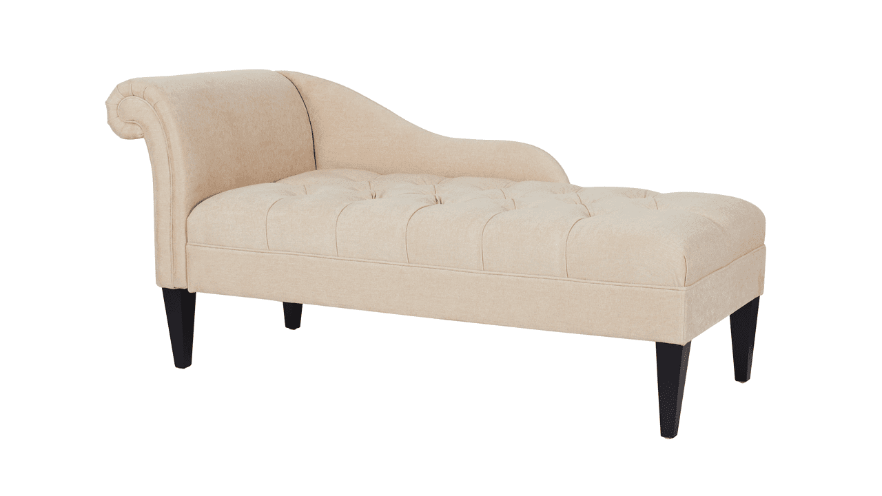 Beige Handcrafted Wood Chaise Lounge with Rolled Arm