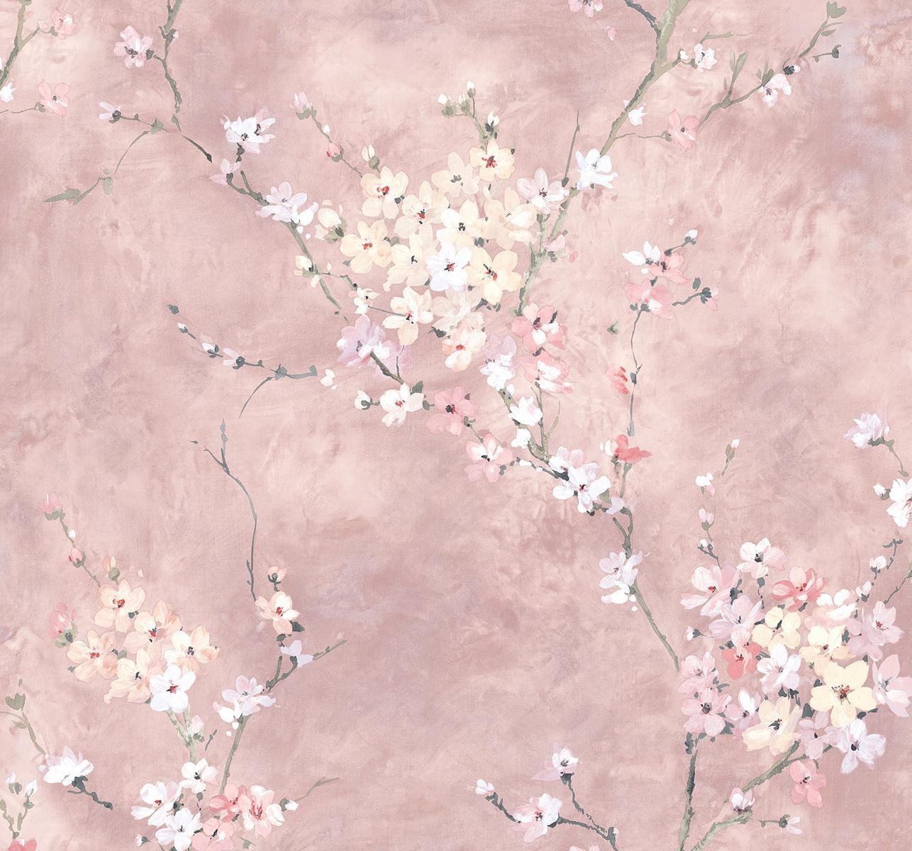 Dusty Rose Floral Blossom Peel and Stick Wallpaper