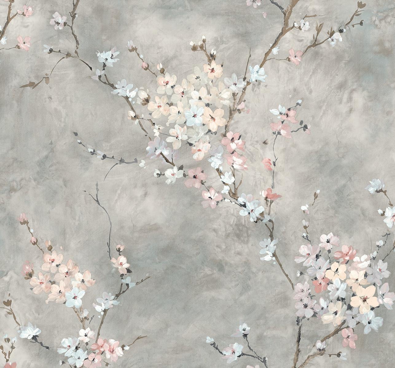 Harry & Grace Grey Floral Blossom Peel and Stick Wallpaper - 27 in. W. x 18 ft. L. Roll