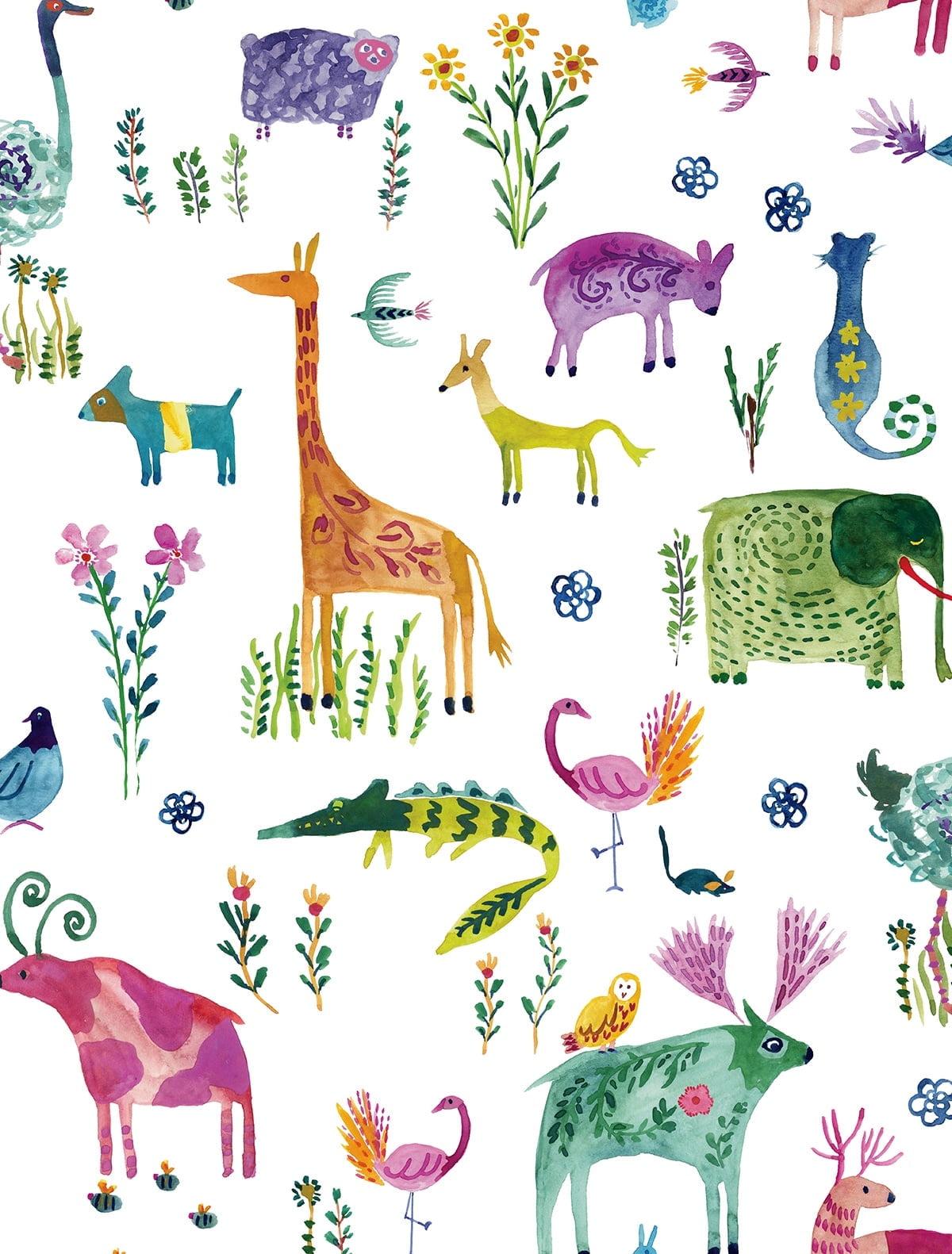 Harry & Grace Off-White Animals Peel and Stick Wallpaper - 20.5 in. W x 18 ft. L Roll