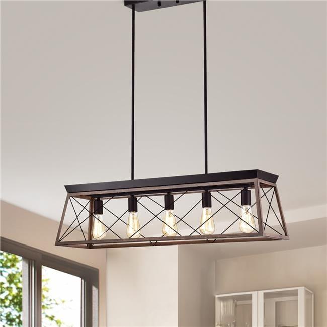 Progress Lighting Briarwood 5-Light Linear Chandelier, Antique Bronze, Faux-Painted Wood Enclosure