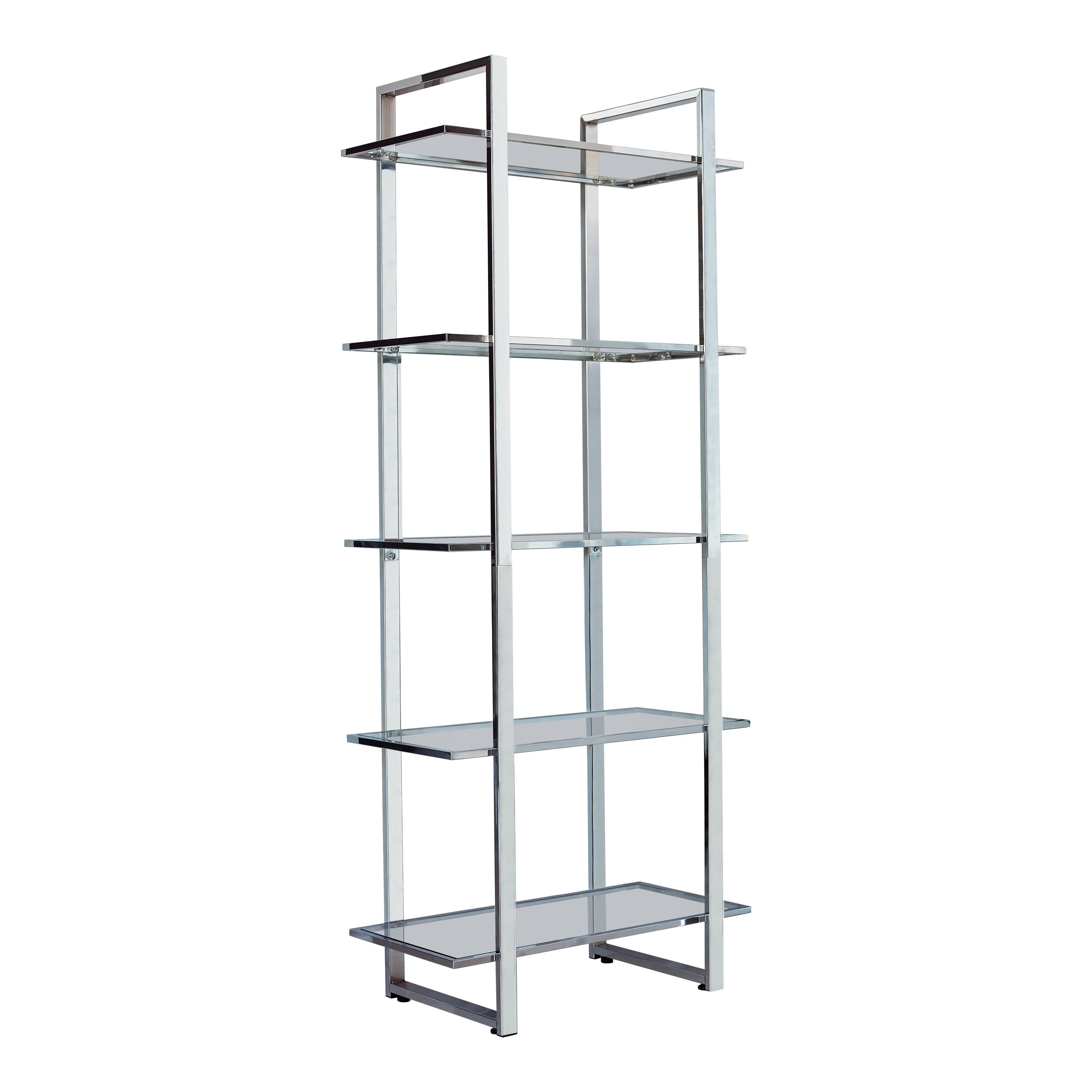 Hartford 79" Silver Chrome and Glass Shelf Bookcase