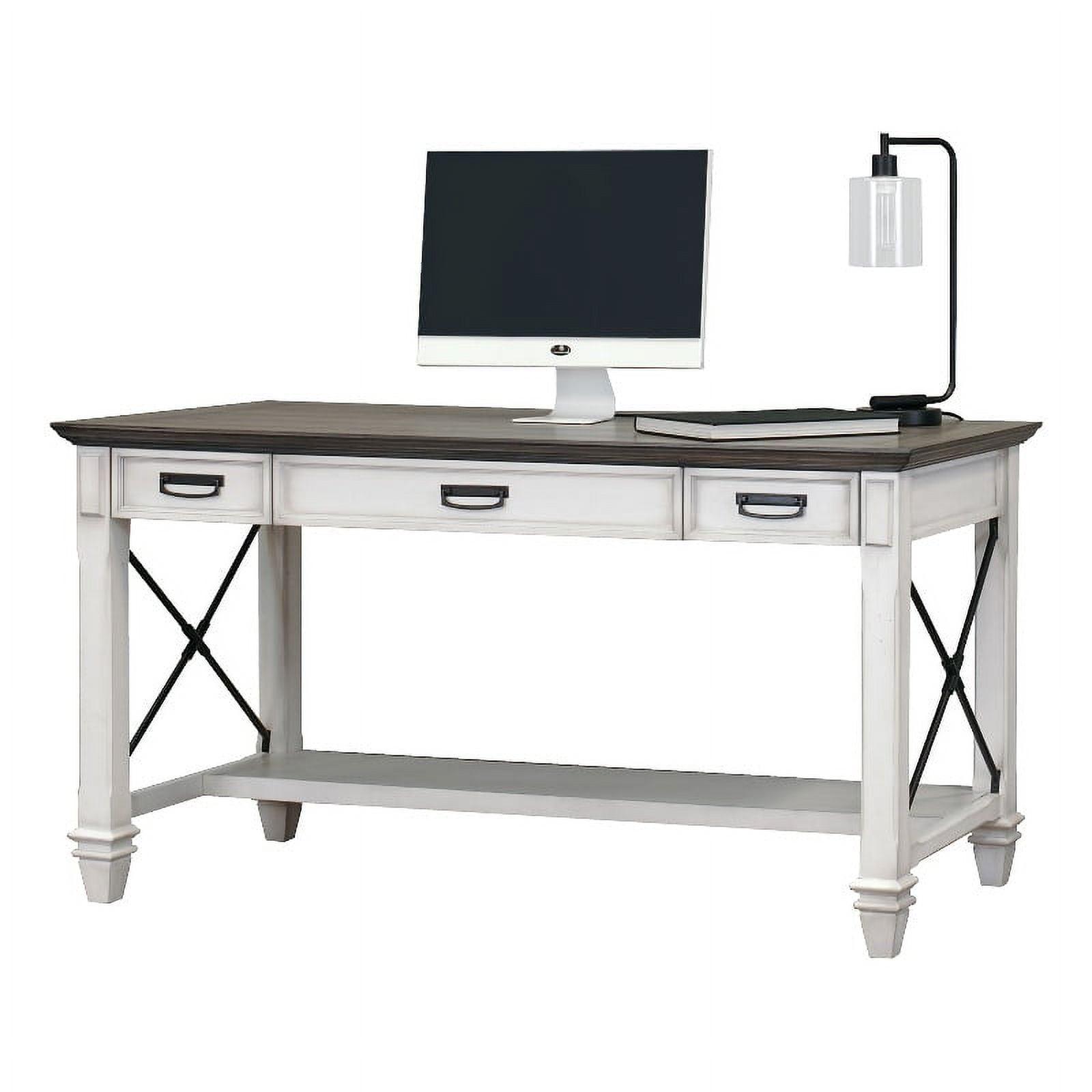 Hartford Traditional White Wood Adjustable Home Office Desk with Drawers & Power Outlets
