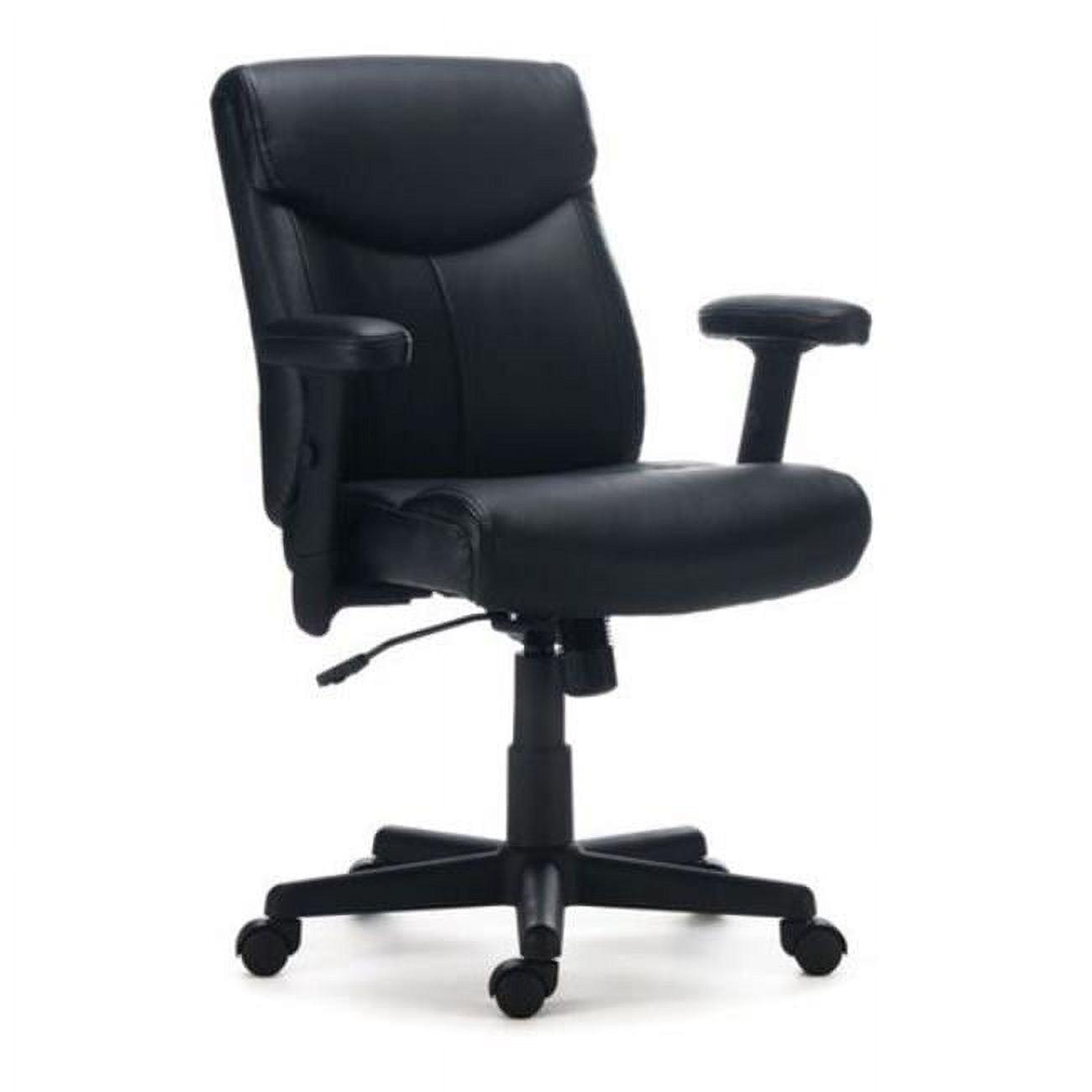 Executive Black Leather Swivel Chair with Adjustable Arms