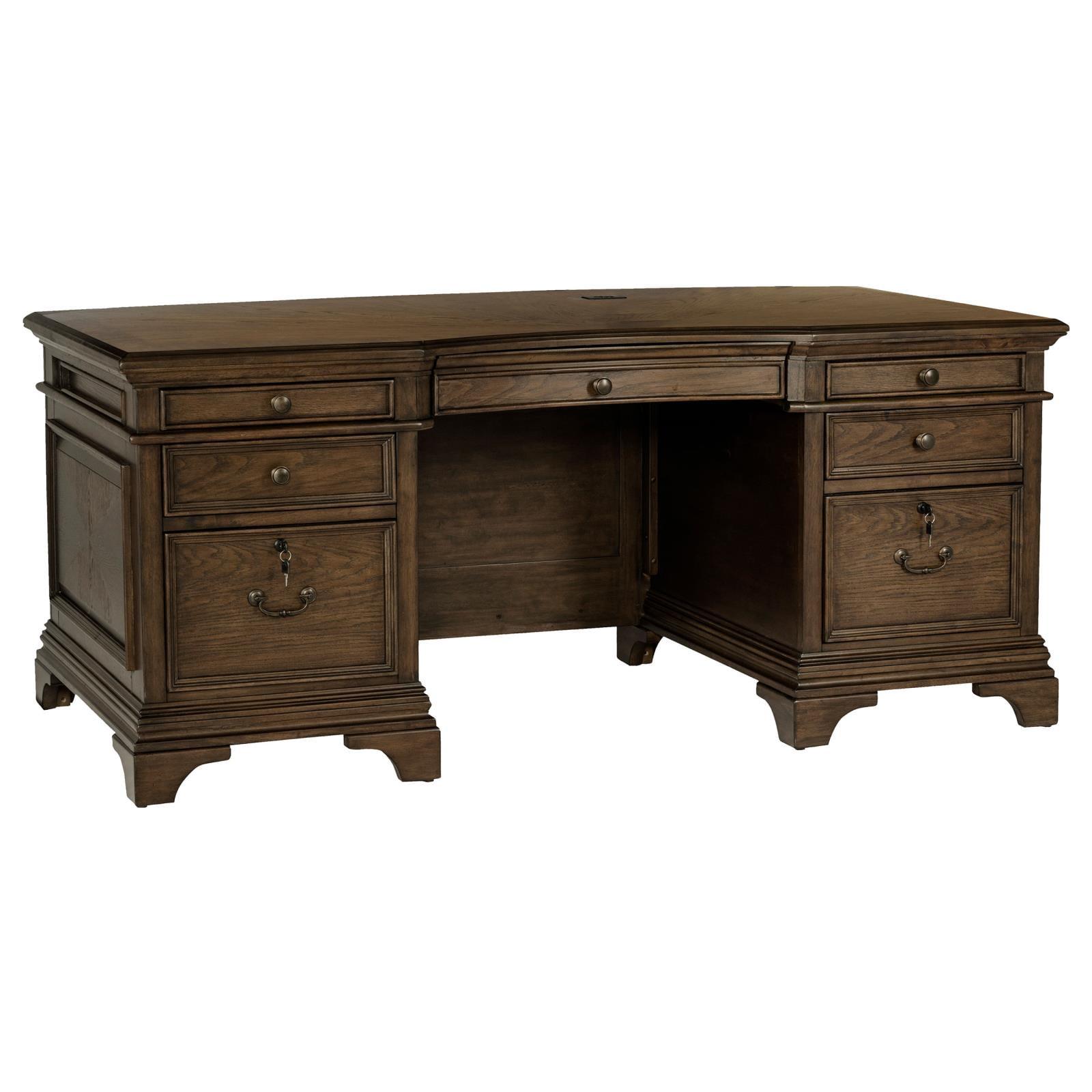 Burnished Oak 72" Transitional Executive Desk with Filing Cabinets