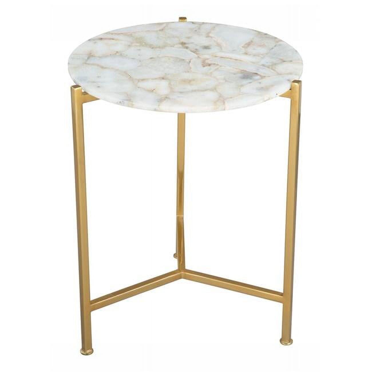 Haru Round Agate Stone Top White & Gold Side Table