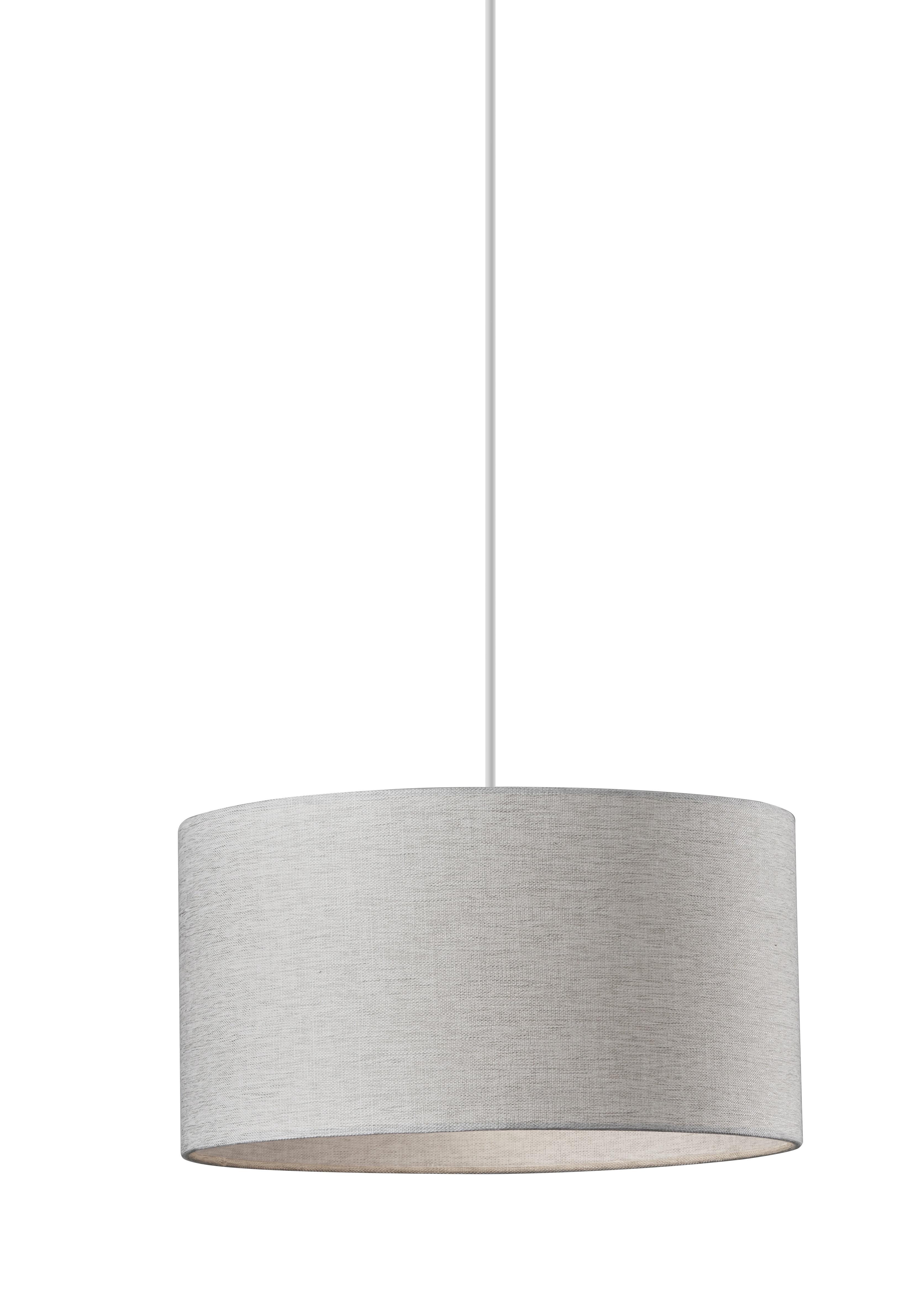 Contemporary White Fabric Drum Pendant Light, 15"