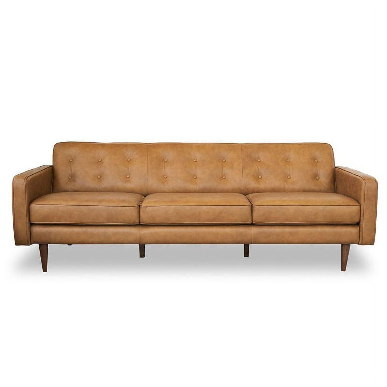 Harvey 85" Walnut Wood Frame Tan Genuine Leather Sofa with Tufted Back