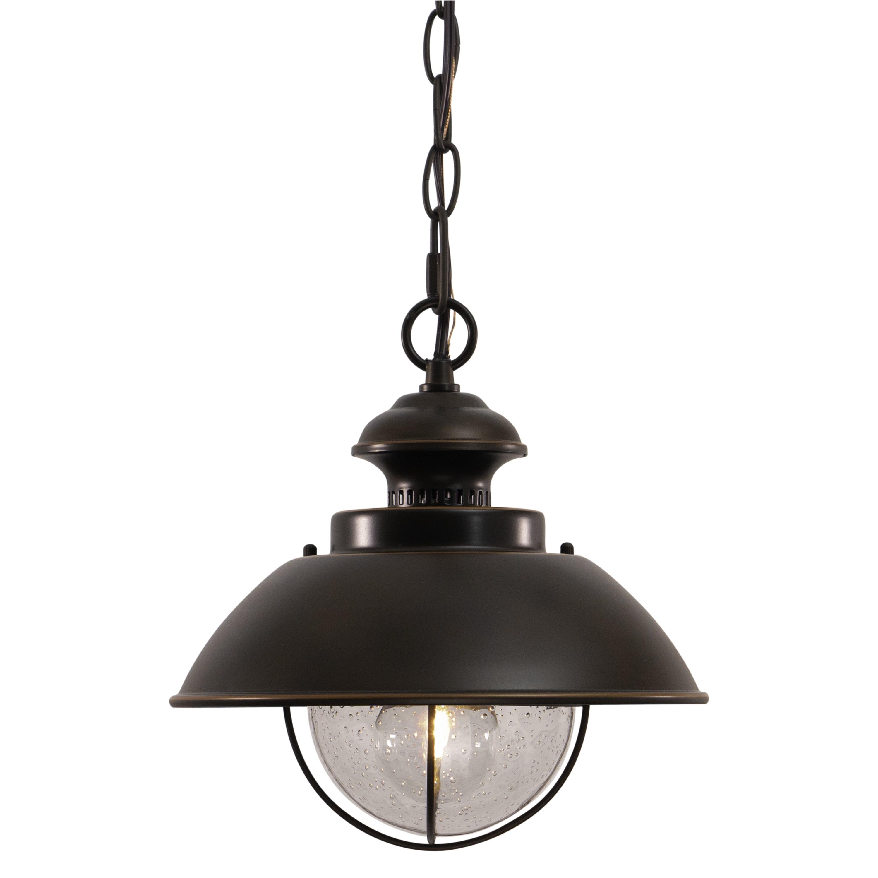 Harwich Burnished Bronze 10" Outdoor Pendant Light with Seeded Glass