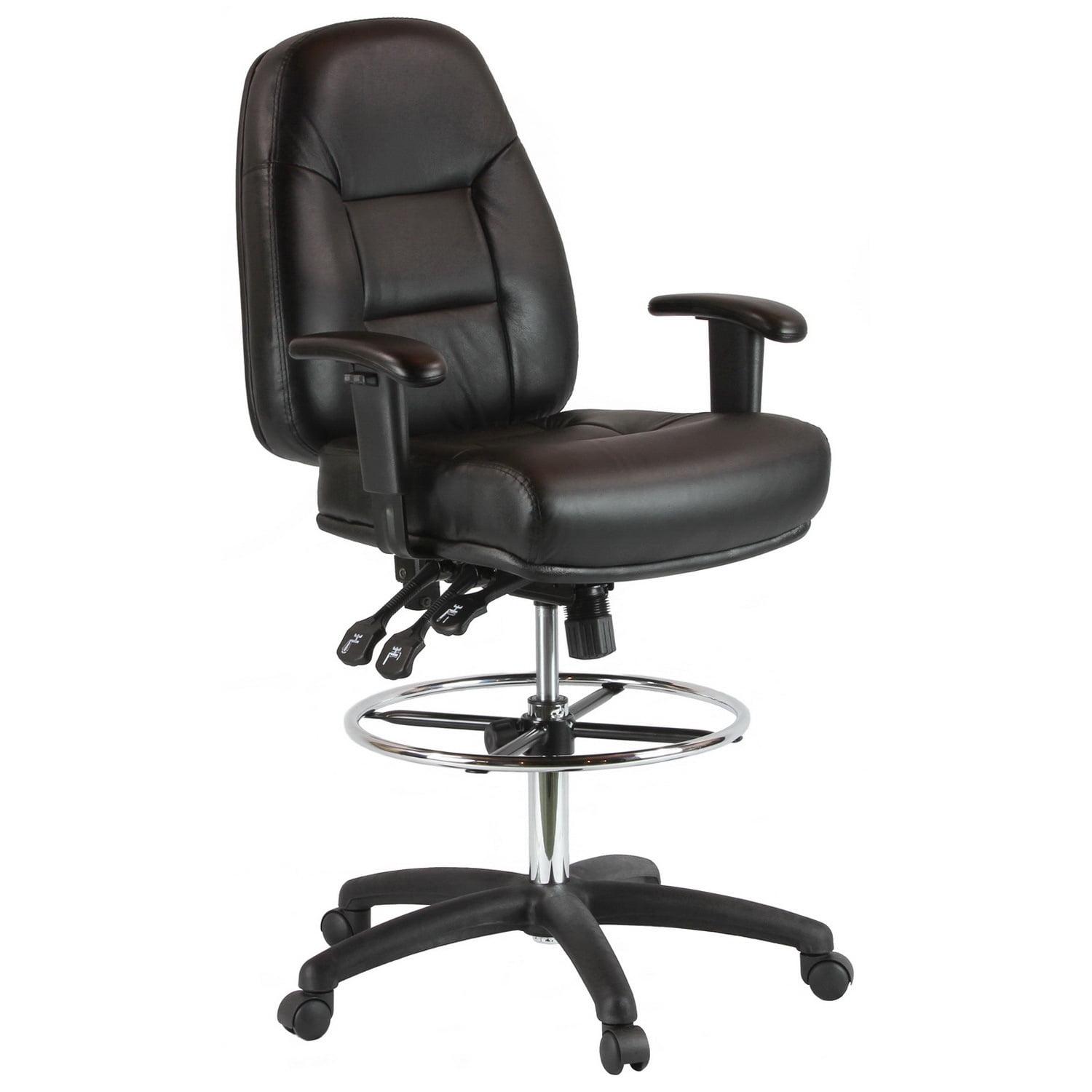 Adjustable Black Leather Drafting Chair with Swivel and Tilt