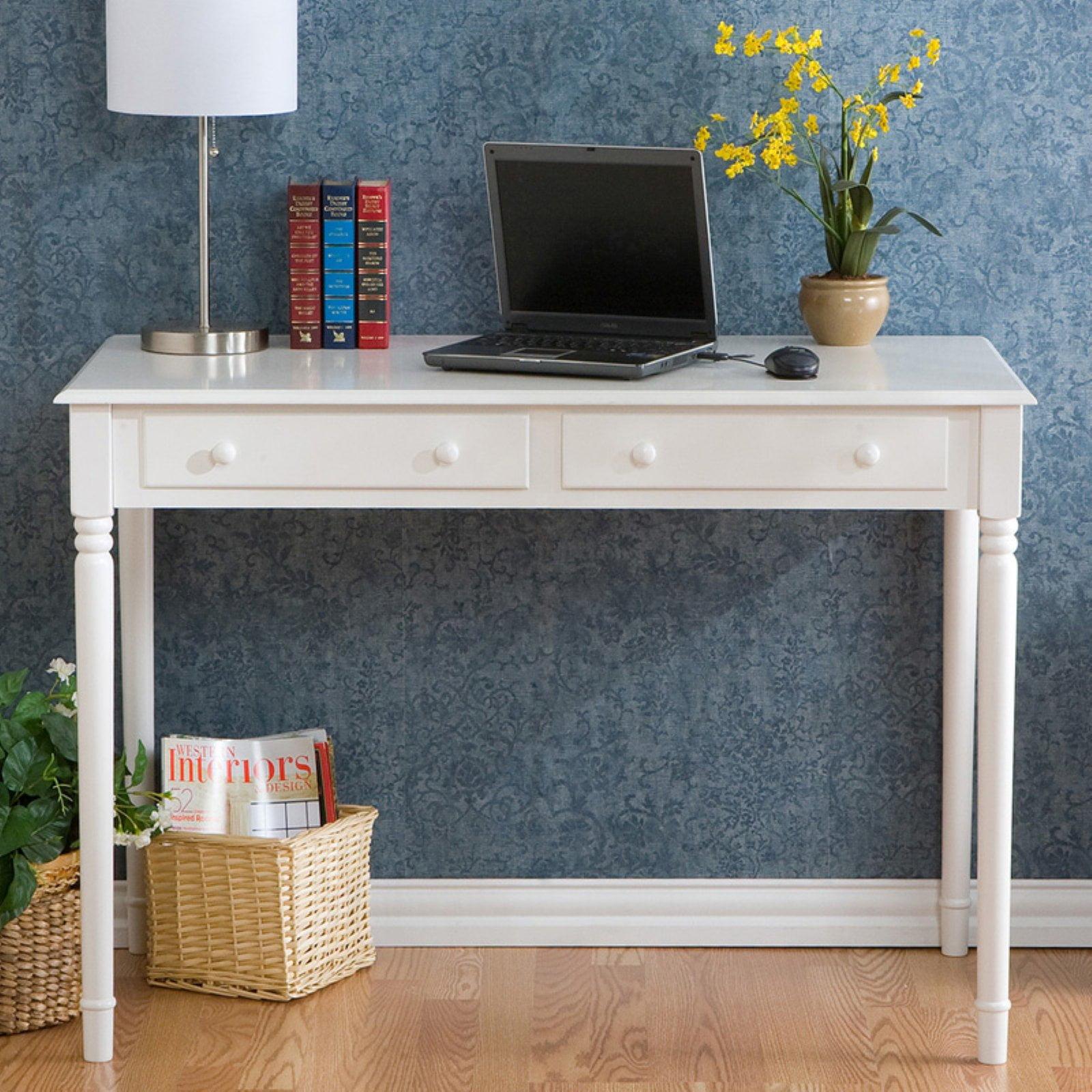 Haslet Traditional Solid Wood 2-Drawer Desk in Crisp White