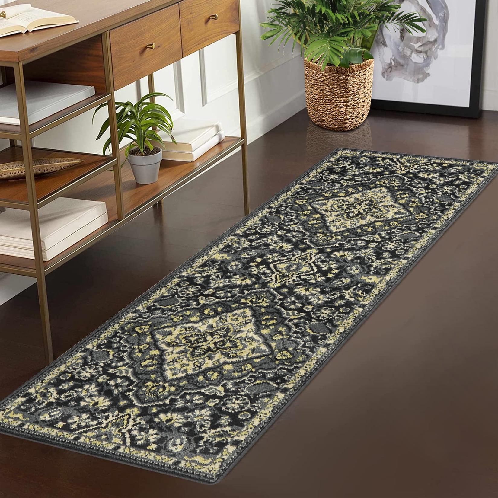 Hasoo 2' x 6' Hallway Runner Rug Traditional Persian Area Rug Non-Shedding Indoor Rug for Bedroom Entryway, Gray