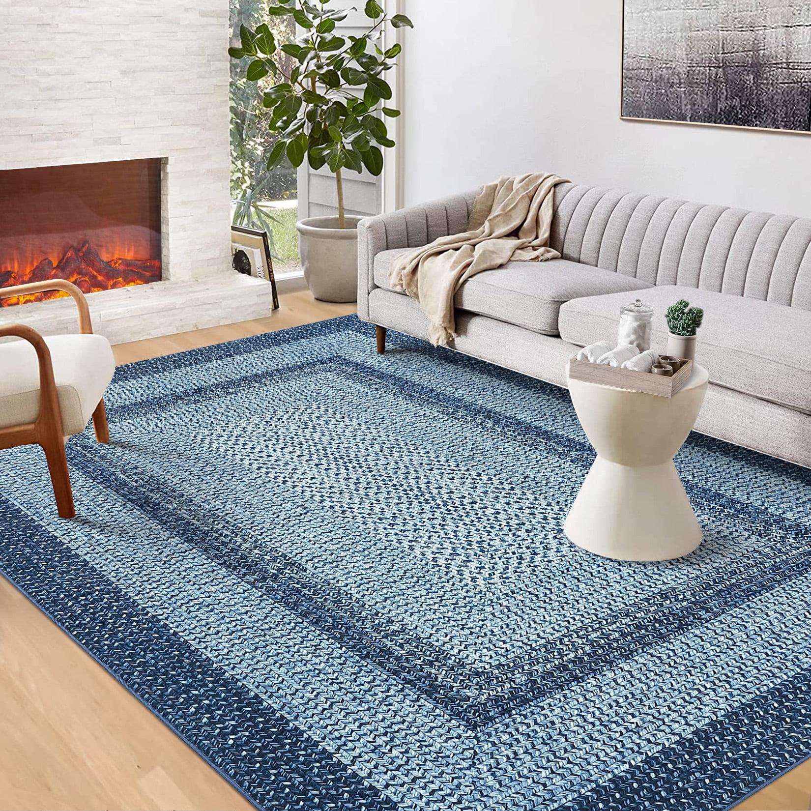 Navy Blue 4' x 6' Braided Pattern Washable Rug