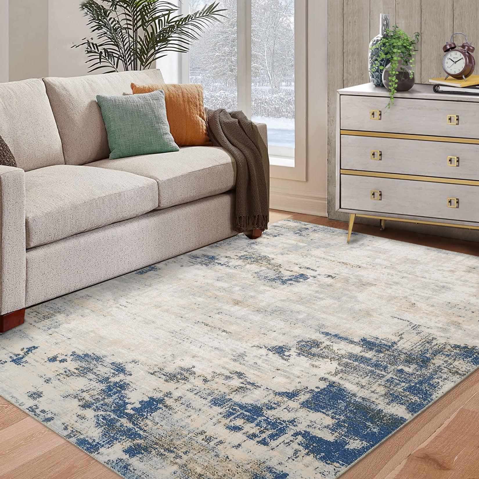 Navy and Yellow Abstract Synthetic 8' x 10' Area Rug